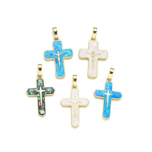 Brass Cross Pendants, with Opal, plated, DIY & different styles for choice, more colors for choice, Sold By PC