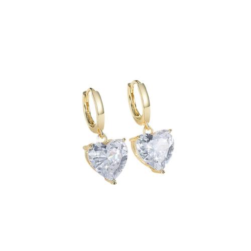 Boucles d'oreilles en laiton zircon cubique pavent, coeur, Placage, pavé de micro zircon & pour femme, plus de couleurs à choisir, Vendu par paire