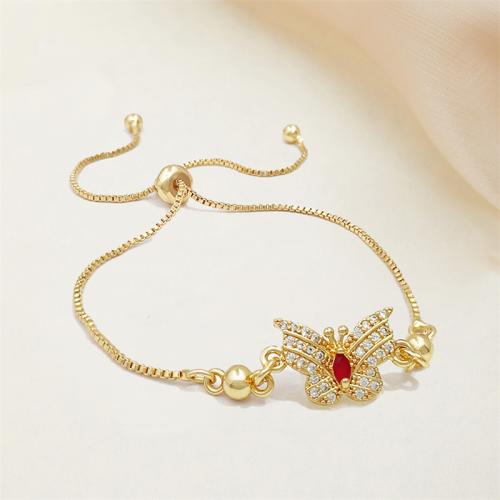 Cúbicos Circonia pulsera Latón Micro pavimenta, metal, Mariposa, chapado, micro arcilla de zirconia cúbica & para mujer, dorado, longitud aproximado 20 cm, Vendido por UD