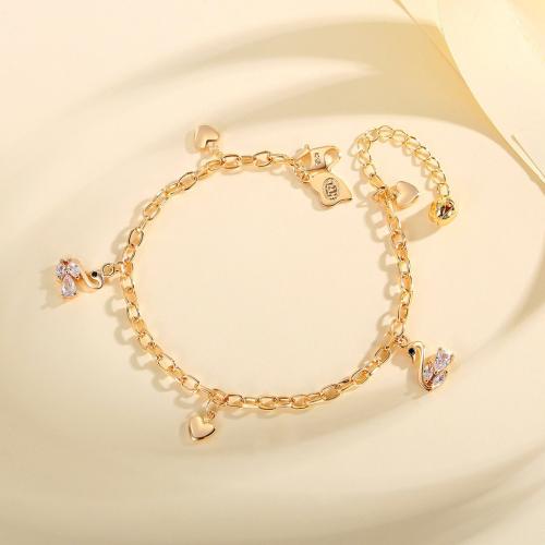 Bracelet cubique en laiton zircon pavent, cygne, Placage, pavé de micro zircon & pour femme, Or, Vendu par PC