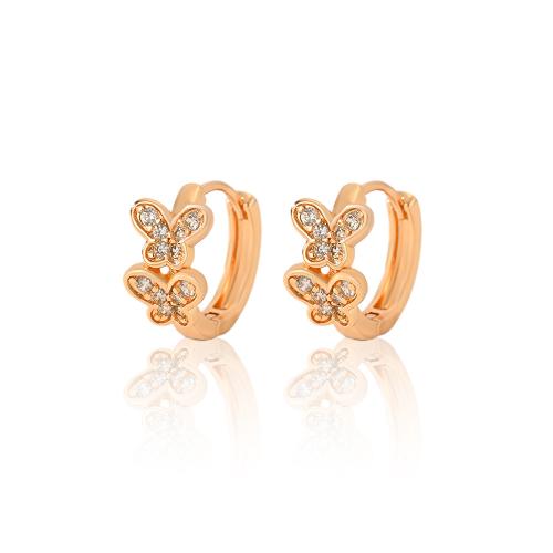 Boucles d'oreilles en laiton zircon cubique pavent, papillon, Placage, pavé de micro zircon & pour femme, plus de couleurs à choisir, Vendu par paire