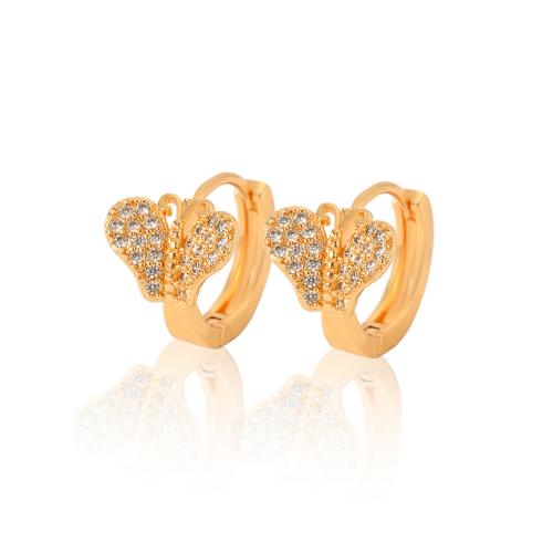 Boucles d'oreilles en laiton zircon cubique pavent, papillon, Placage, pavé de micro zircon & pour femme, plus de couleurs à choisir, Vendu par paire