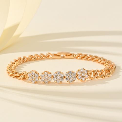 Cubic Zirconia Micro Pave Latão Pulseira, cobre, banhado, micro pavimento em zircônia cúbica & para mulher, dourado, vendido por PC