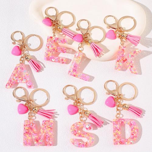 Tibetan Style Key Clasp, with Resin, epoxy gel, letters are from A to Z & multifunctional & different styles for choice, golden, Product package size 6X6X1.2CM, Sold By PC