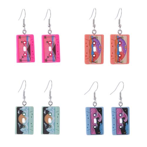 Tibetan Style Drop Earrings, with Resin, printing, different designs for choice & for woman, more colors for choice, Sold By Pair