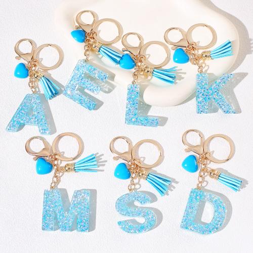 Fermoir porte clé en alliage de zinc, avec résine, goutté d'époxy, lettres sont de A à Z & multifonctionnel & styles différents pour le choix, doré, Product package size 6X6X1.2CM, Vendu par PC