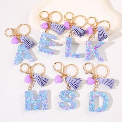 Tibetan Style Key Clasp, with Resin, epoxy gel, letters are from A to Z & multifunctional & different styles for choice, golden, Product package size 6X6X1.2CM, Sold By PC