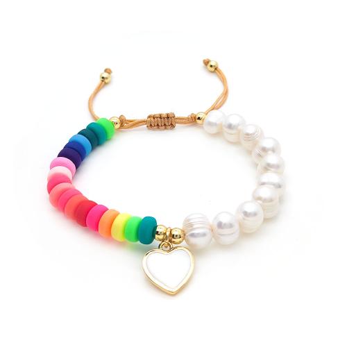 Bracelets en laiton, avec argile de polymère & corde de cire & perle d'eau douce cultivée, bijoux de mode & pour femme & émail, plus de couleurs à choisir, Vendu par PC