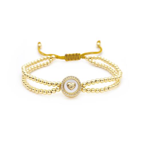 Cúbicos Circonia pulsera Latón Micro pavimenta, metal, con Cordón de cera & Nácar, diferentes estilos para la opción & micro arcilla de zirconia cúbica & para mujer, dorado, Vendido por UD