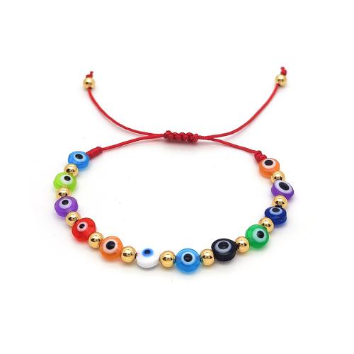 Evil Eye Jewelry Bracelet, Brass, with Wax Cord & Acrylic, folk style & for woman, more colors for choice, Sold By PC