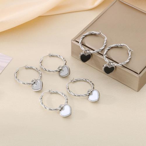 Stainless Steel Drop Earring, 304 Stainless Steel, with enamel, Heart, Vacuum Ion Plating, for woman, more colors for choice, Sold By Pair