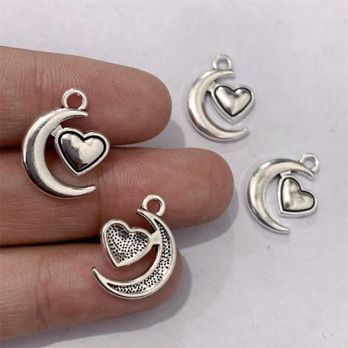 Zinc Alloy Moon Pendants antique silver color plated DIY Sold By Bag