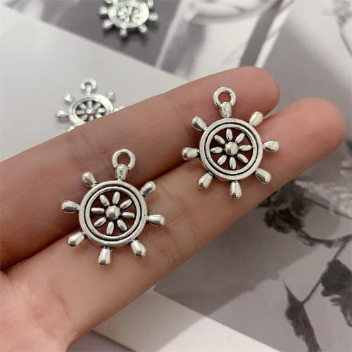 Tibetan Style Ship Wheel & Anchor Pendentif, alliage de zinc, roue de bateau, Plaqué de couleur d'argent, DIY, 23x23mm, 100PC/sac, Vendu par sac