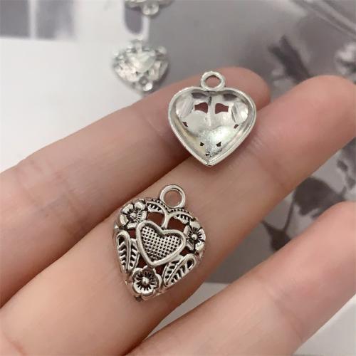 Ciondoli a cuore in lega di zinco, lega in zinco, placcato argento antico, DIY, 14x18mm, 100PC/borsa, Venduto da borsa