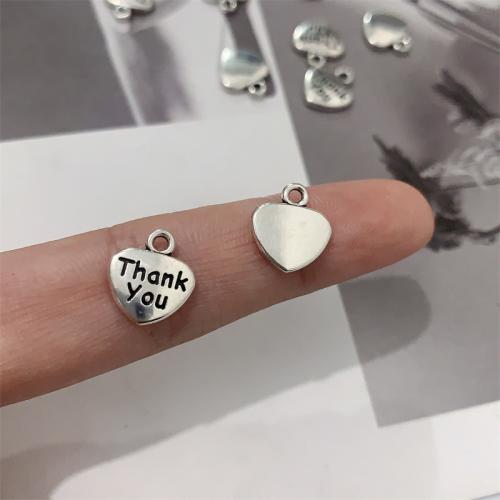 Ciondoli a cuore in lega di zinco, lega in zinco, placcato argento antico, DIY, 11x12mm, 100PC/borsa, Venduto da borsa