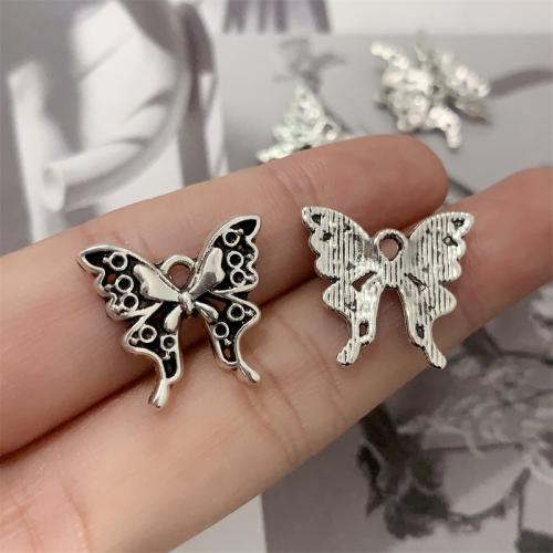 Pingentes animais de liga de zinco, Borboleta, banho de cor prata antiga, DIY, 20x18mm, 100PCs/Bag, vendido por Bag