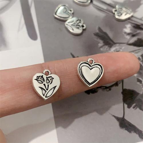 Ciondoli a cuore in lega di zinco, lega in zinco, placcato argento antico, DIY, 12x13mm, 100PC/borsa, Venduto da borsa