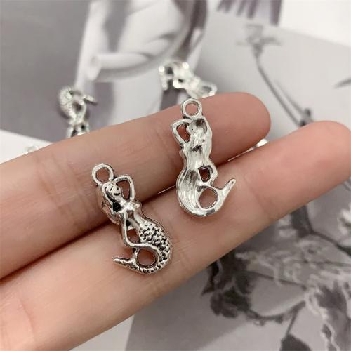 Tibetan Style Pendants, Mermaid, antique silver color plated, DIY, 12x22mm, 100PCs/Bag, Sold By Bag