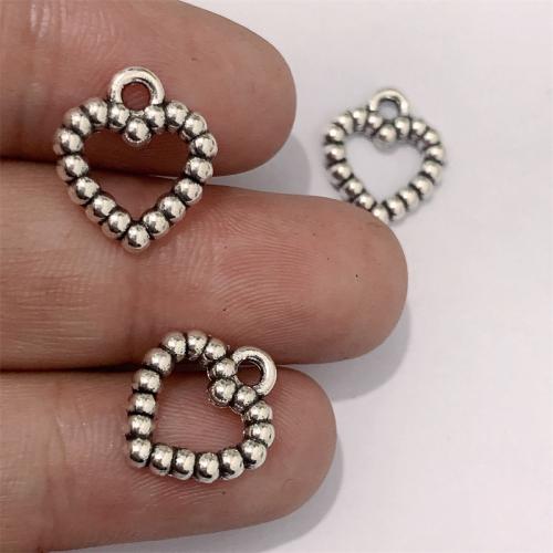 Ciondoli a cuore in lega di zinco, lega in zinco, placcato argento antico, DIY, 12x14mm, 100PC/borsa, Venduto da borsa