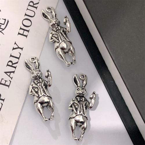 Tibetan Style Animal Pendants, Rabbit, antique silver color plated, DIY, 14x37mm, 100PCs/Bag, Sold By Bag