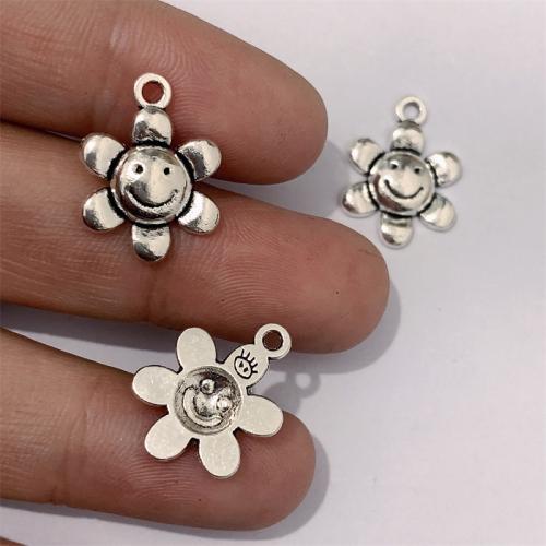 Sinc Alloy Flower Pendants, dath airgid antique plátáilte, DIY, 13x18mm, 100ríomhairí pearsanta/Mála, Díolta De réir Mála