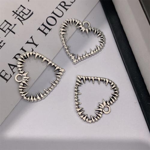 Ciondoli a cuore in lega di zinco, lega in zinco, placcato argento antico, DIY, 24x24mm, 100PC/borsa, Venduto da borsa