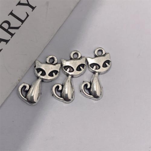 Tibetan Style Animal Pendants, Cat, antique silver color plated, DIY, 10x17mm, 100PCs/Bag, Sold By Bag