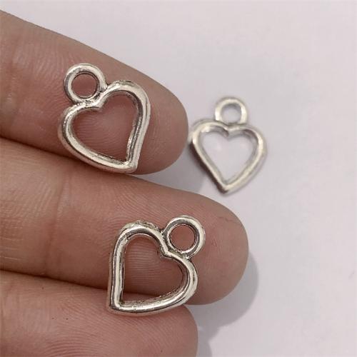 Ciondoli a cuore in lega di zinco, lega in zinco, placcato argento antico, DIY, 11x15mm, 100PC/borsa, Venduto da borsa