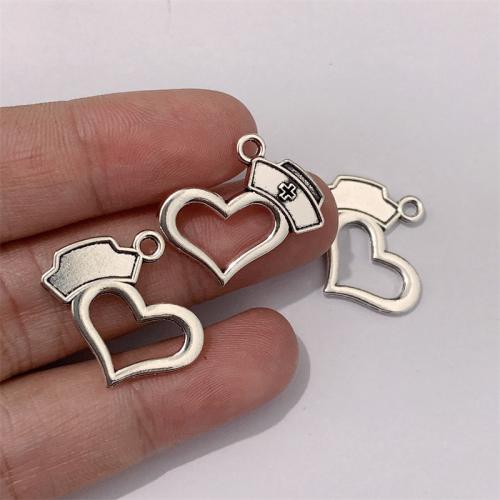 Ciondoli a cuore in lega di zinco, lega in zinco, placcato argento antico, DIY, 22x20mm, 100PC/borsa, Venduto da borsa