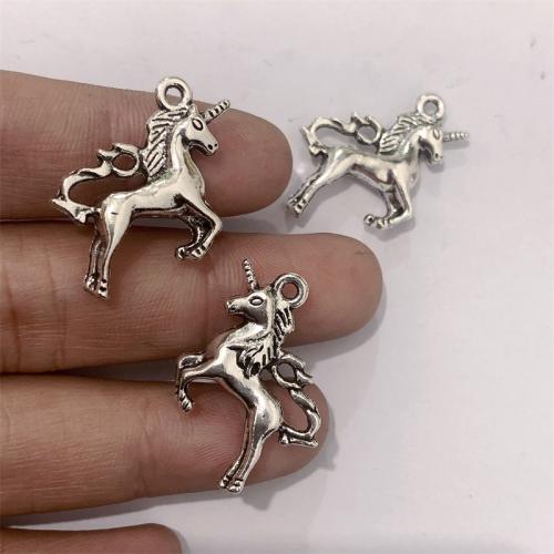 Sinc Alloy Pendants Ainmhithe, Unicorn, dath airgid antique plátáilte, DIY, 23x20mm, 100ríomhairí pearsanta/Mála, Díolta De réir Mála