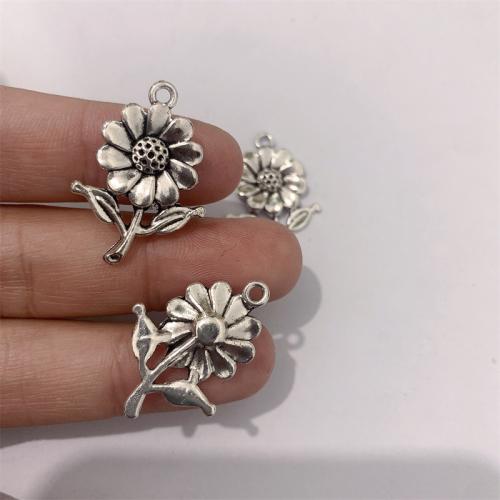 Sinc Alloy Flower Pendants, lus na gréine, dath airgid antique plátáilte, DIY, 19x27mm, 100ríomhairí pearsanta/Mála, Díolta De réir Mála