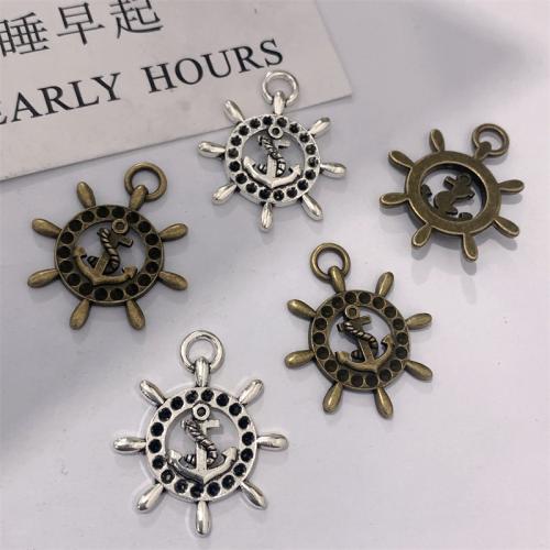 Tibetan Style Ship Wheel & Anchor Pendant, plated, DIY, more colors for choice, 28x32mm, 100PCs/Bag, Sold By Bag