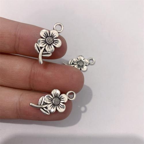 Zinc Alloy Flower Pendler, Solsikke, antik sølv farve forgyldt, du kan DIY, 11x21mm, 100pc'er/Bag, Solgt af Bag