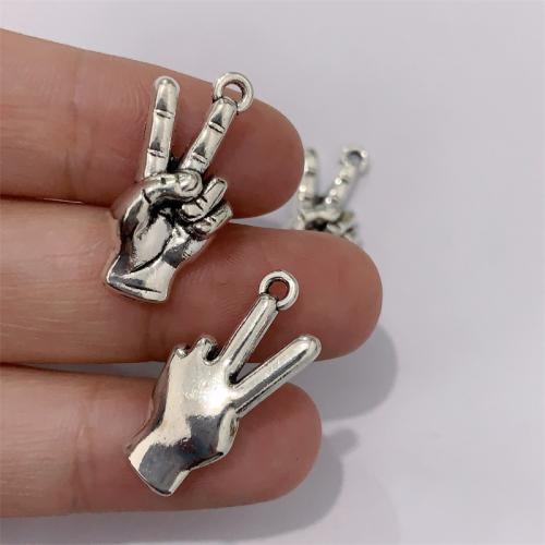 Tibetan Style Hand Pendants, antique silver color plated, DIY, 11x24mm, 100PCs/Bag, Sold By Bag