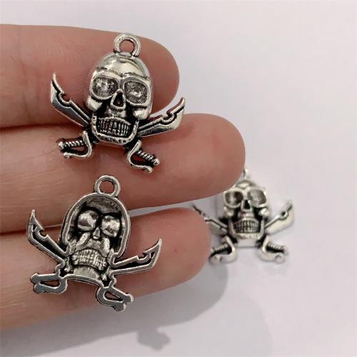 Zinklegering Skull Hangers, Zinc Alloy, Schedel, antiek zilver plated, DIY, 20x20mm, 100pC's/Bag, Verkocht door Bag