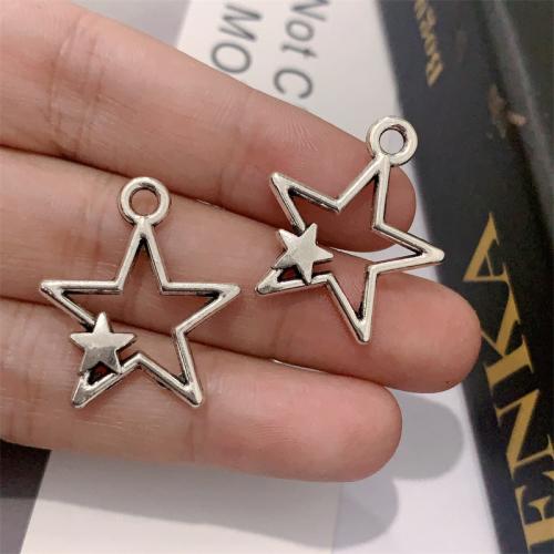 Colgante estrella de la aleación del cinc, aleación de zinc, chapado en color de plata antigua, Bricolaje, 22x25mm, 100PCs/Bolsa, Vendido por Bolsa