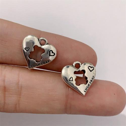 Ciondoli a cuore in lega di zinco, lega in zinco, placcato argento antico, DIY, 14x13mm, 100PC/borsa, Venduto da borsa