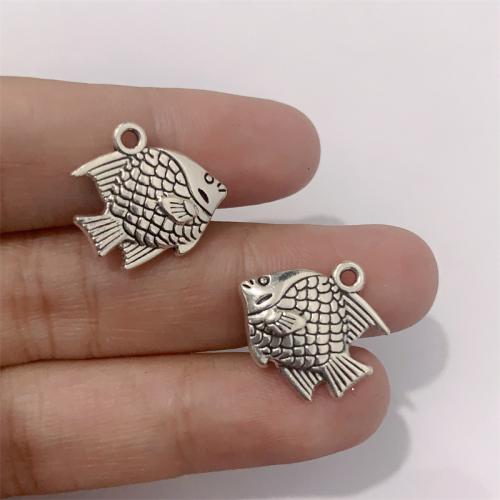 In lega di zinco animali pendenti, lega in zinco, Pesce, placcato argento antico, DIY, 17x16mm, 100PC/borsa, Venduto da borsa