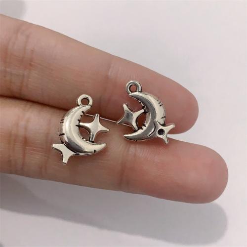 Tibetan Style Moon Pendants, Moon and Star, antique silver color plated, DIY, 13x15mm, 100PCs/Bag, Sold By Bag