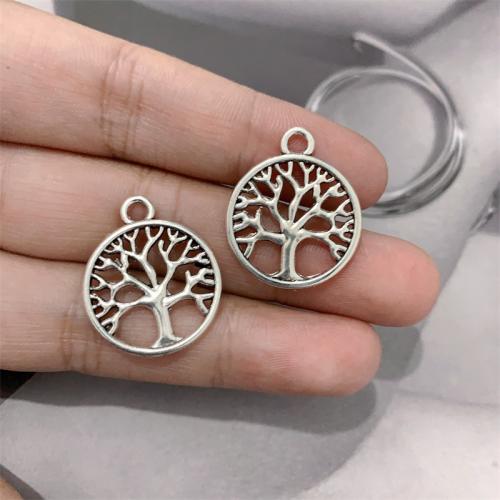 Pendentifs en alliage de zinc, Arbre de vie, Plaqué de couleur d'argent, DIY, 20x24mm, 100PC/sac, Vendu par sac