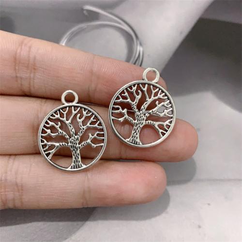 Pendentifs en alliage de zinc, Arbre de vie, Plaqué de couleur d'argent, DIY, 19x23mm, 100PC/sac, Vendu par sac