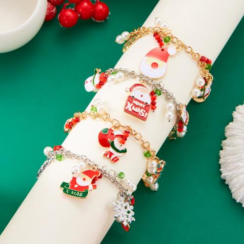 Christmas Holiday Bracelet, Tibetan Style, with Plastic Pearl, Vacuum Ion Plating, Christmas Design & different styles for choice & enamel & with rhinestone, more colors for choice, Sold By PC