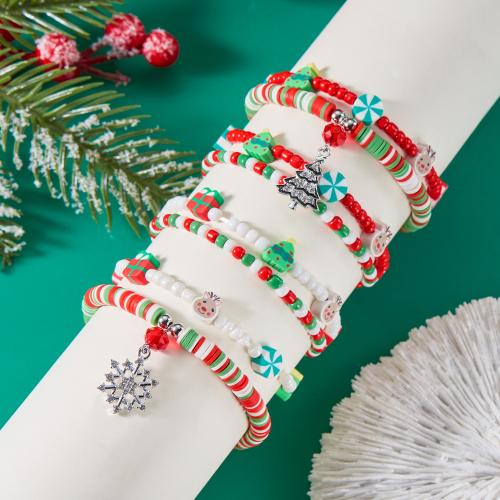 Pulsera de Navidad, aleación de zinc, con Seedbead & Arcilla polimero, Diseño de Navidad & diferentes estilos para la opción & con diamantes de imitación, más colores para la opción, Vendido por UD