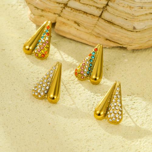 Pendientes de Acero Inoxidable, acero inoxidable 304, Corazón, 18K chapado en oro, Joyería & micro arcilla de zirconia cúbica & para mujer, dorado, 16x23.70mm, Vendido por Par