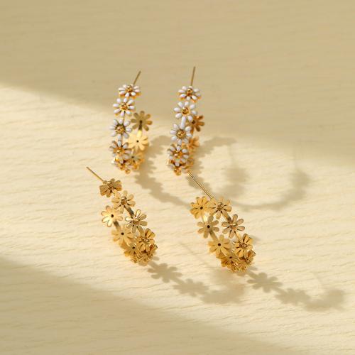 Boucle d'oreille de gaujon en acier inoxydable, Acier inoxydable 304, fleur, Plaqué or 18K, bijoux de mode & pour femme, plus de couleurs à choisir, 30mm, Vendu par paire