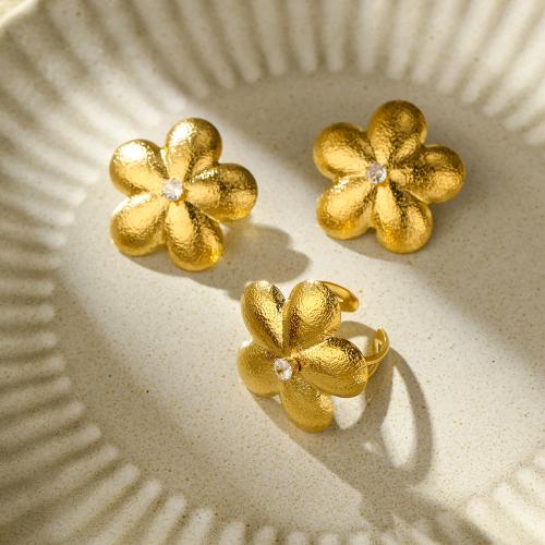 Zirconia cúbicos Juegos de joyería de acero inoxidable, acero inoxidable 304, Flor, 18K chapado en oro, diferentes estilos para la opción & micro arcilla de zirconia cúbica & para mujer, dorado, Vendido por UD