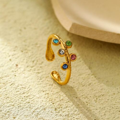 Rhinestone Stainless Steel Finger Ring, 304 Stainless Steel, fashion jewelry & for woman & with rhinestone, golden, Sold By PC