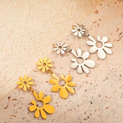 Stainless Steel Drop Earring, 304 Stainless Steel, Flower, fashion jewelry & for woman, more colors for choice, 15x30mm, Sold By Pair