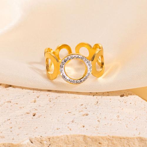 Anillo de dedo del acero inoxidable del Zirconia cúbico, acero inoxidable 304, Joyería & micro arcilla de zirconia cúbica & para mujer, dorado, Vendido por UD