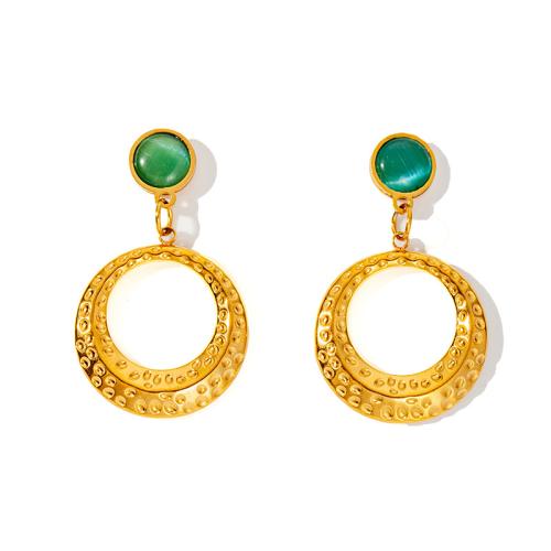 Stainless Steel Drop Earring, 304 Stainless Steel, with Emerald, fashion jewelry & for woman, golden, Sold By Pair